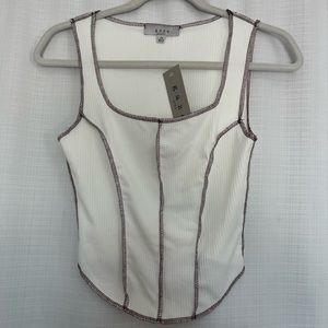 Gaze- white top with brown stitching- size xs